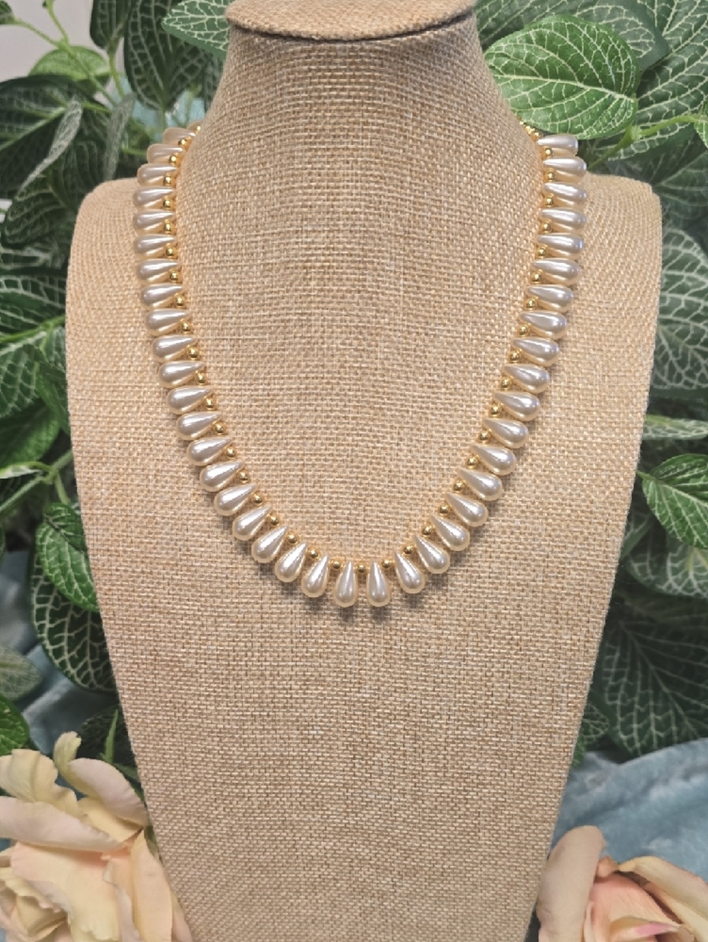 Joan Rivers Lustrous Faux Pearl Teardrop Necklace with Gold Tone Bead Accents - Picture 8 of 12
